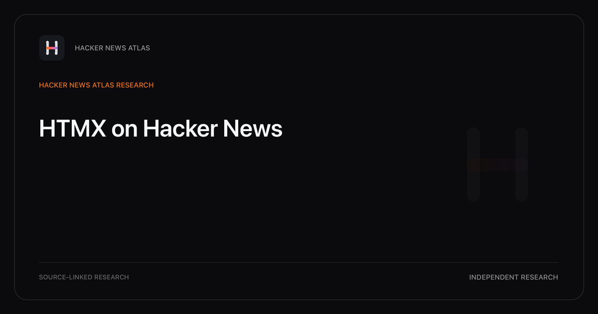 Visual guide to HTMX on Hacker News: How HTMX changed in Hacker News story titles from 2007 through 2026, with annual title share, peak year, sources, and coverage limits.