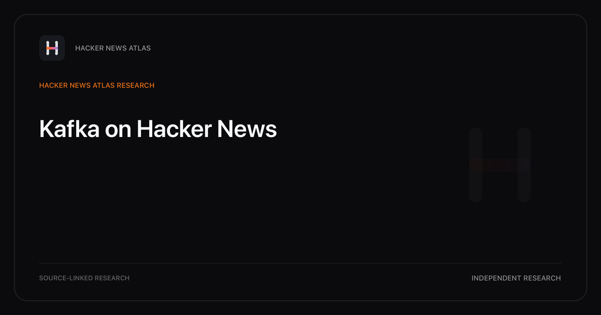 Visual guide to Kafka on Hacker News: How Kafka changed in Hacker News story titles from 2007 through 2026, with annual title share, peak year, sources, and coverage limits.