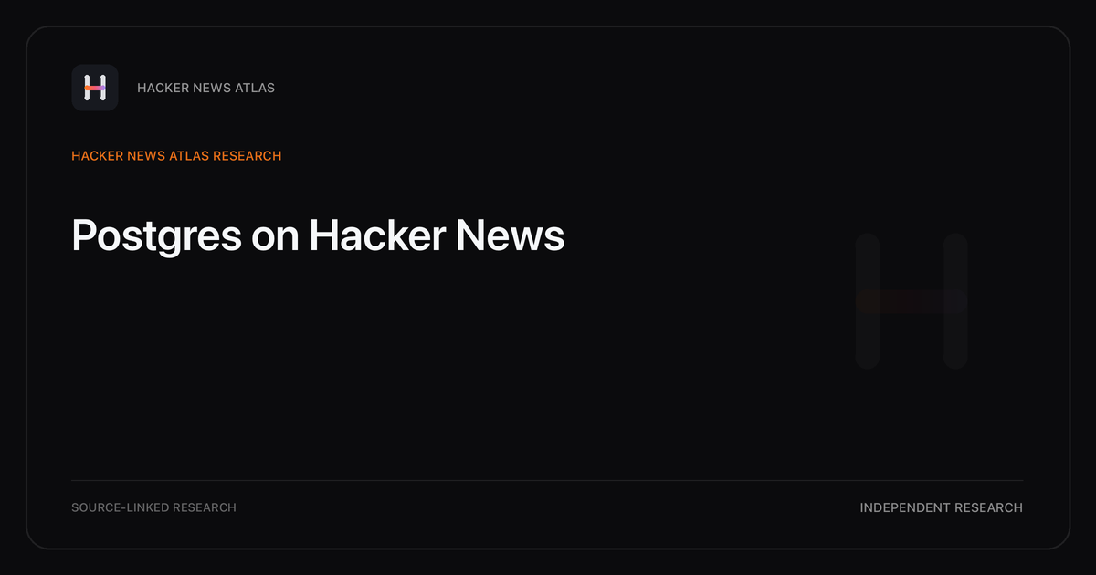 Visual guide to Postgres on Hacker News: How Postgres changed in Hacker News story titles from 2007 through 2026, with annual title share, peak year, sources, and coverage limits.