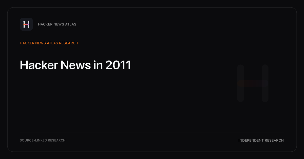 Visual guide to Hacker News in 2011: The strongest tracked Hacker News title themes in 2011, with annual shares and historical context.
