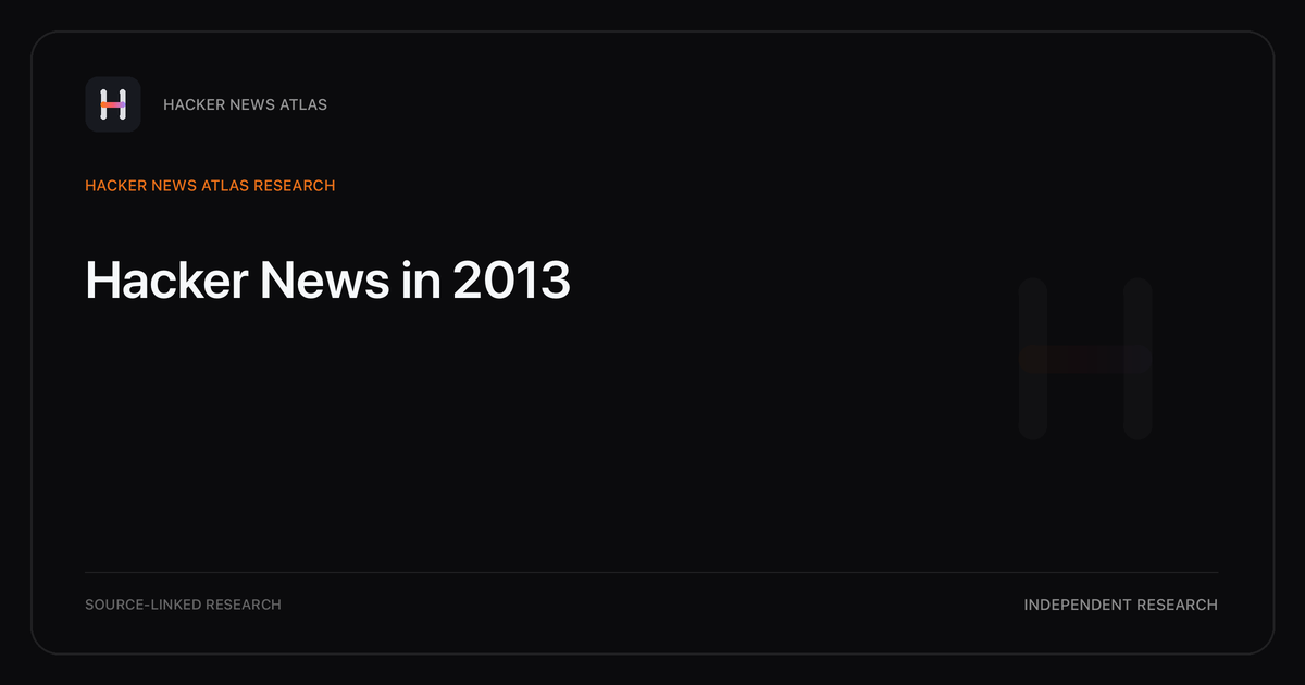 Visual guide to Hacker News in 2013: The strongest tracked Hacker News title themes in 2013, with annual shares and historical context.